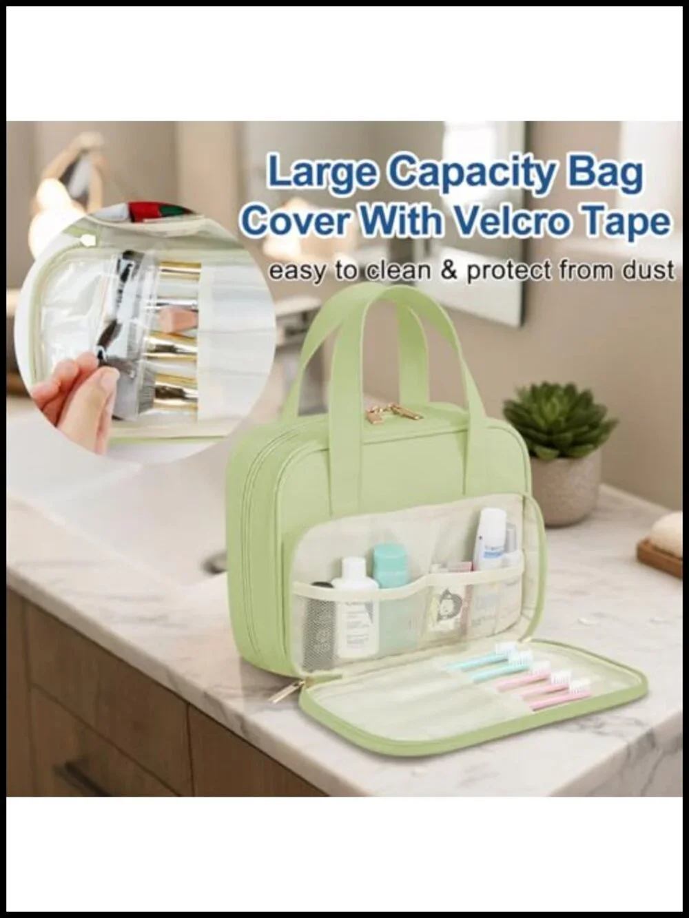 Travel Toiletry Bag Water-resistant PU Leather Multiple Compartments Large